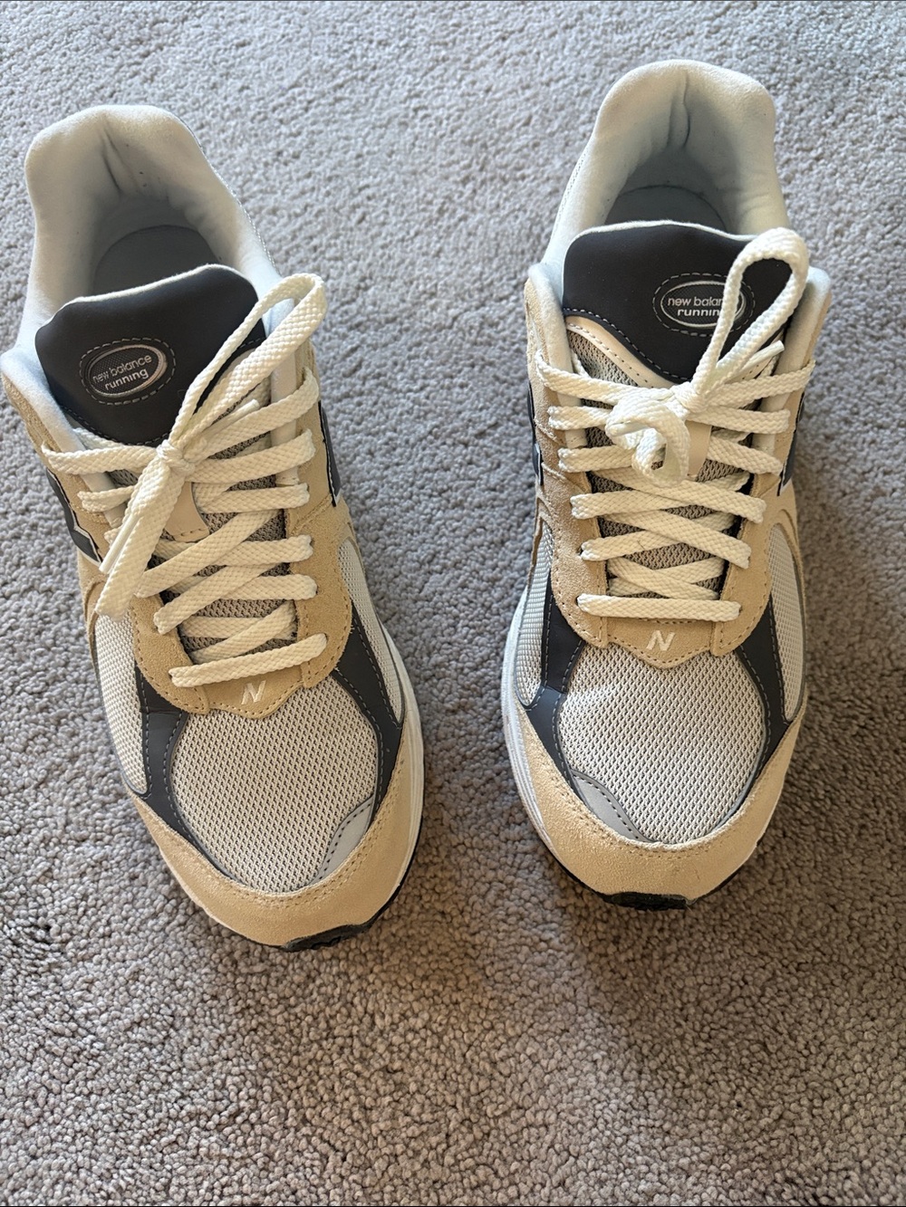 NEW, New Balance Beige and Gray Running Sneakers, size 11.5 men’s or 13 women’s